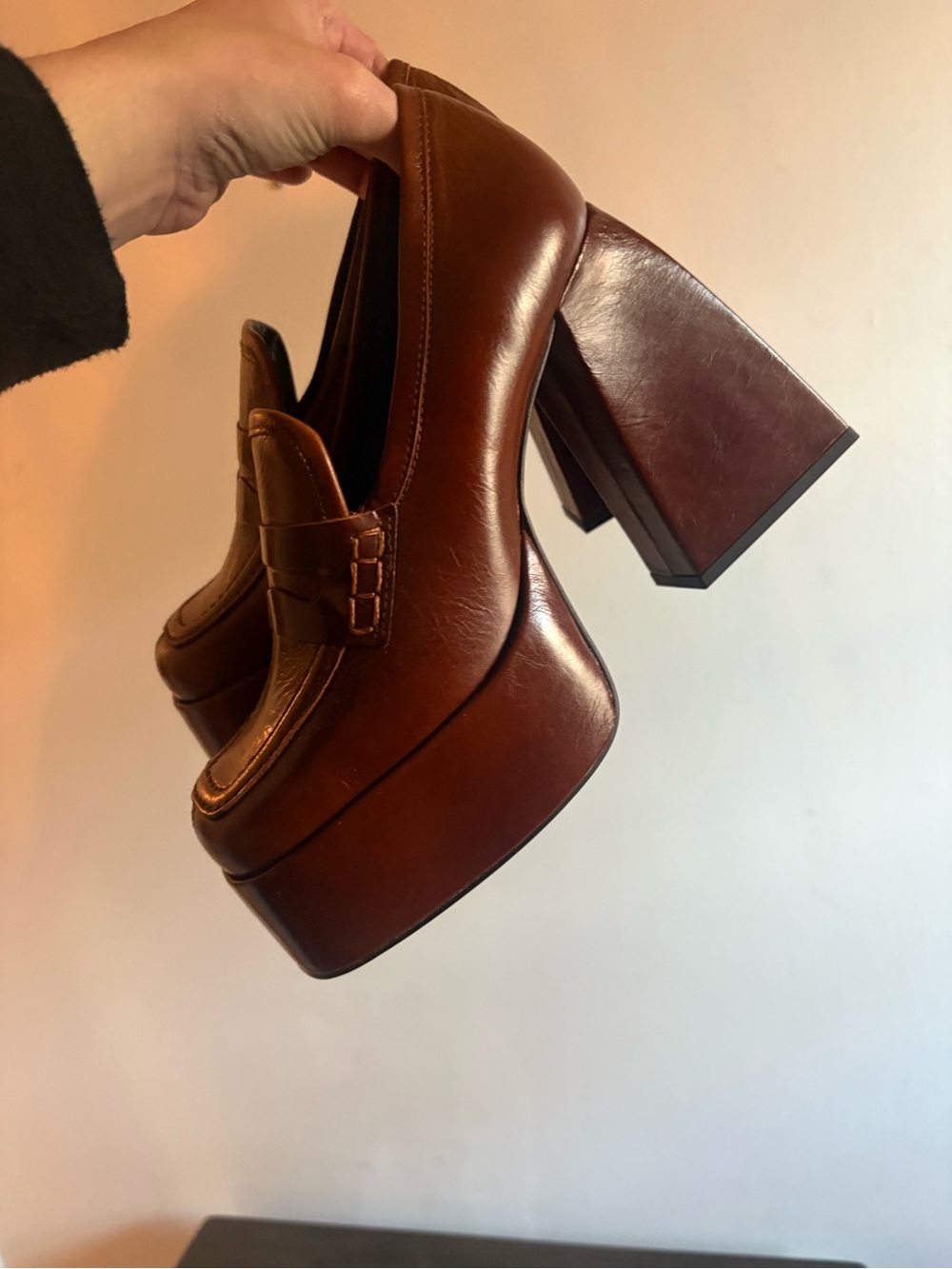 L'INTERVALLE Chestnut Brown Leather Platform Loafers - Picture 8 of 9